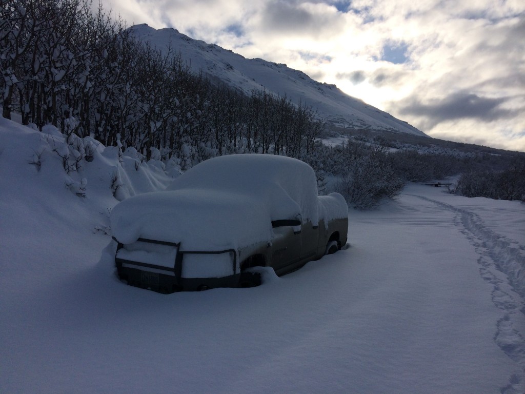 snowfall on truck